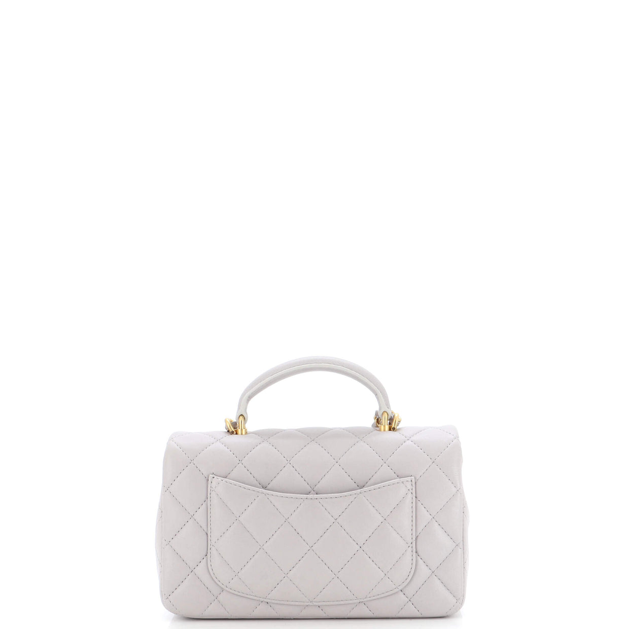 Chanel Classic Single Flap Top Handle Bag Quilted Lambskin Mini Gray
