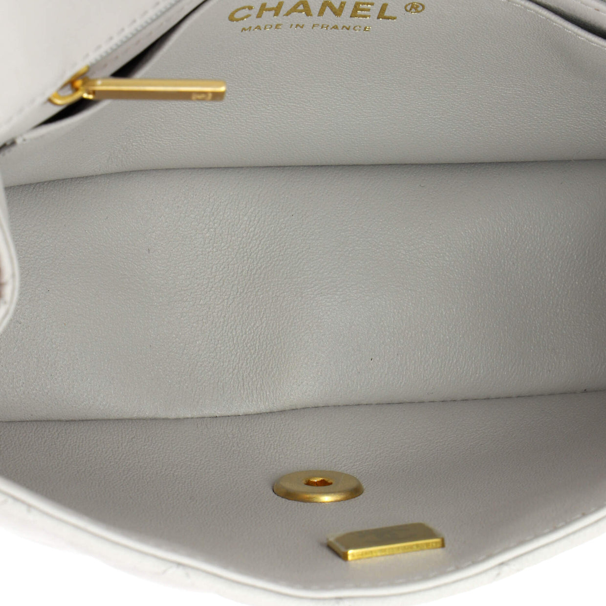 Chanel Classic Single Flap Top Handle Bag Quilted Lambskin Mini Gray