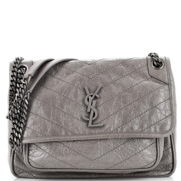 Saint Laurent Niki Chain Flap Bag Matelasse Chevron Leather Medium