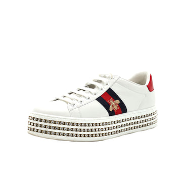 Gucci Women's Ace Web Platform Sneakers Leather with Crystals