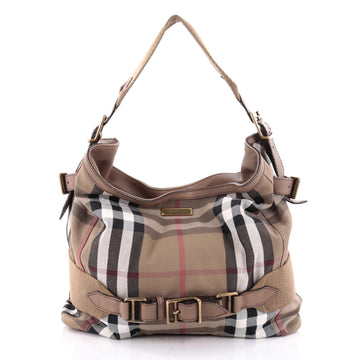 Burberry Parsons Hobo House Check Canvas and Leather Large Brown 2340901