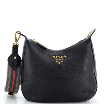 Prada Striped Strap Zip Hobo Vitello Daino Medium