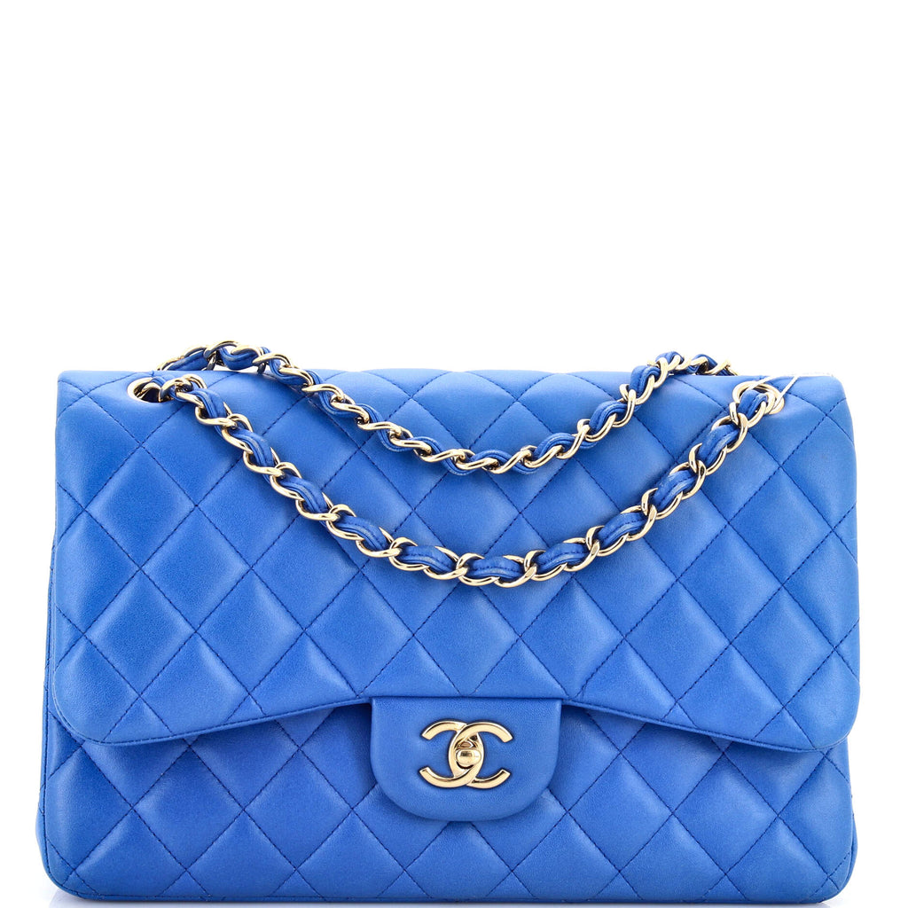 Chanel Classic Double Flap Bag Quilted Lambskin Jumbo Blue 2341041