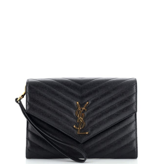 Saint Laurent Classic Monogram Envelope Wristlet Clutch Matelasse Chevron Leather