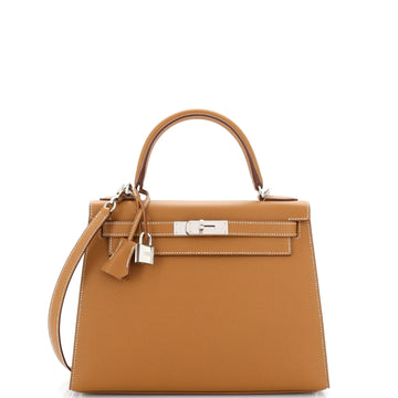 Hermes Kelly Handbag Brown Epsom with Palladium Hardware 28