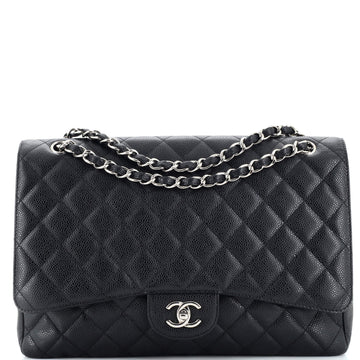 Chanel Vintage Classic Single Flap Bag Quilted Caviar Maxi