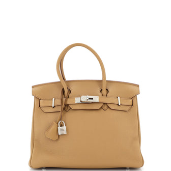 Hermes Birkin Handbag Brown Clemence with Palladium Hardware 30