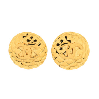 Chanel Vintage CC Quilted Round Button Clip-On Earrings Metal Large Gold  23412049