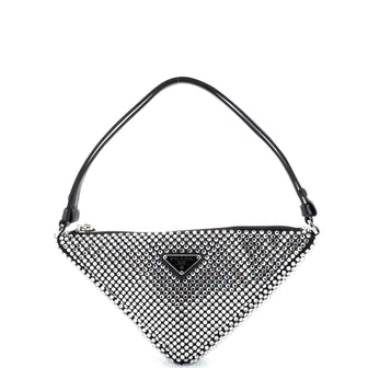 Prada Triangle Pouch Crystal Embellished Satin