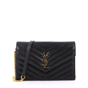 Saint Laurent Classic Monogram Chain Wallet Matelasse Black 2341903