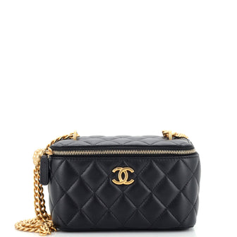 Chanel Sweet Camellia Vanity Case with Chain Quilted Lambskin Small