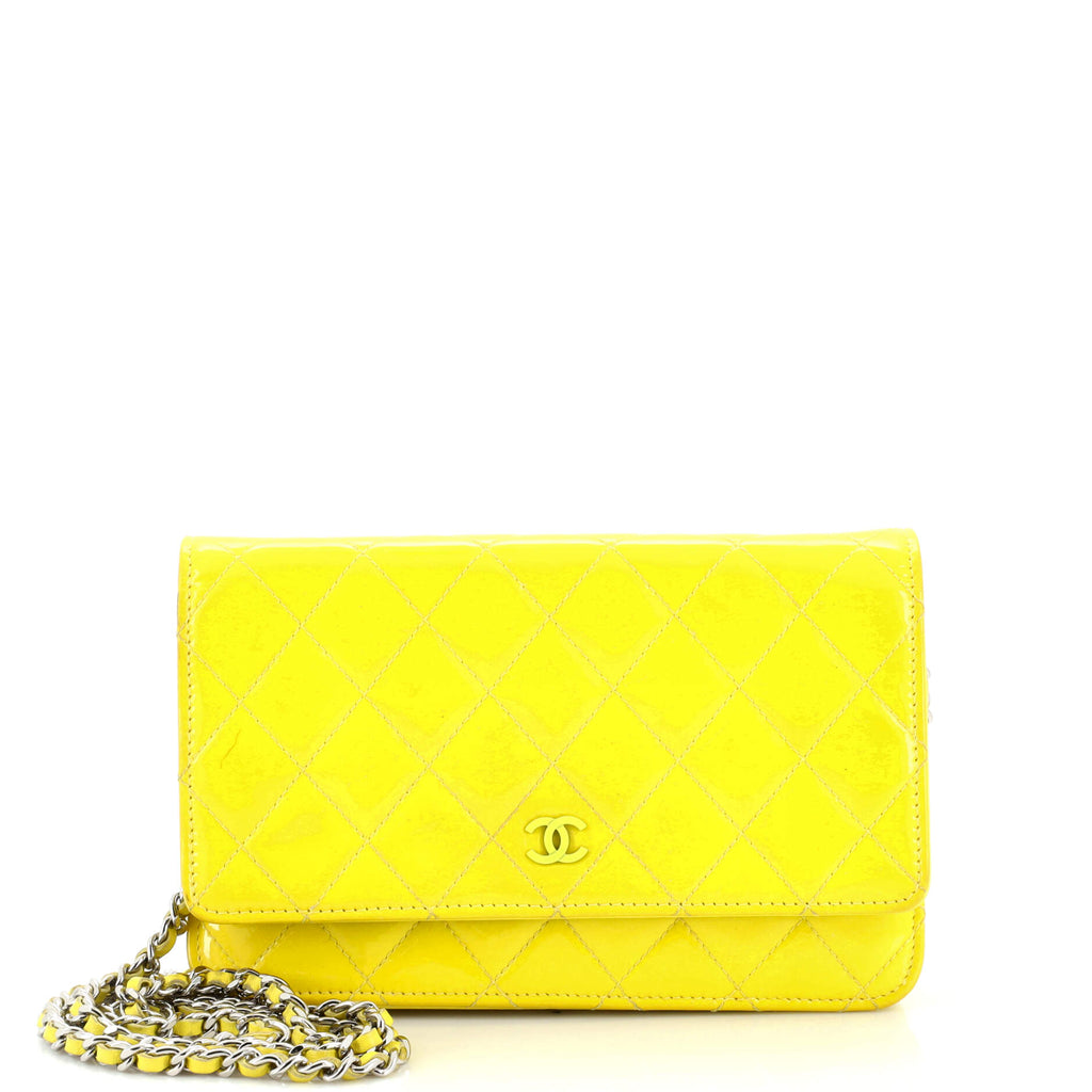 Chanel Patent Classic Quilted Wallet On Chain - Yellow Crossbody Bags,  Handbags - CHA911963