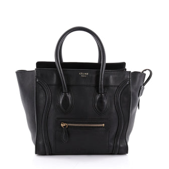 Celine Luggage Handbag Grainy Leather Micro Black 2342501