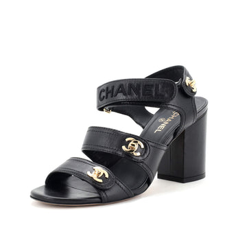 Chanel Women's Turnlock CC Logo Heeled Sandals Leather