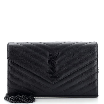 Saint Laurent Classic Monogram Wallet on Chain Matelasse Chevron Leather Medium