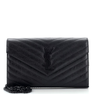 Saint Laurent Classic Monogram Wallet on Chain Matelasse Chevron Leather Medium