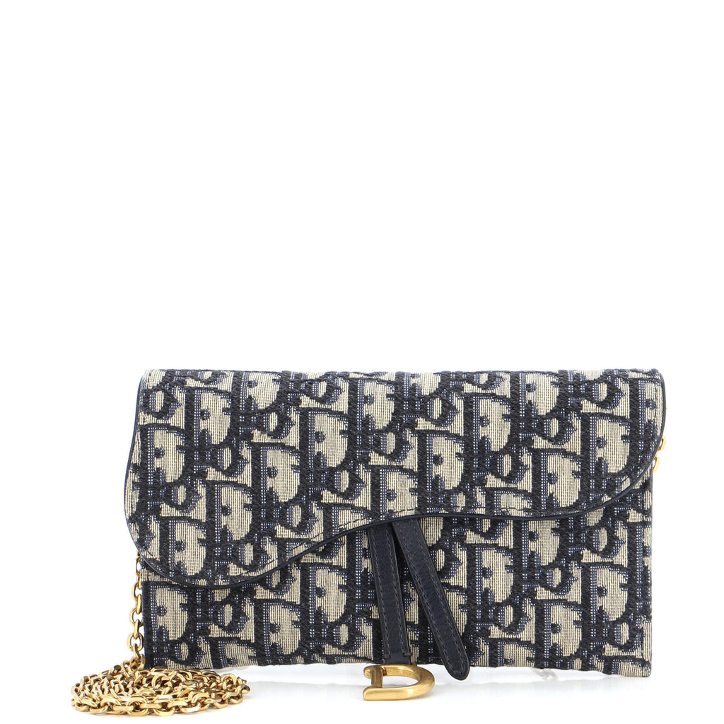 Christian Dior Saddle Chain Wallet Oblique Canvas Blue 2342971