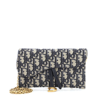 Christian Dior Saddle Chain Wallet Oblique Canvas