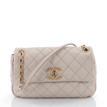 Chanel Double Stitch Flap Bag Embossed Leather Medium Gray 2343401