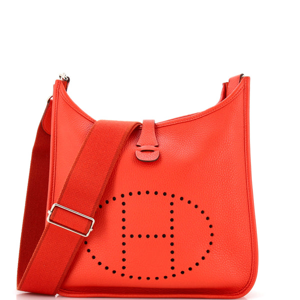 HERMES Orange Clemence Leather Evelyne PM - The Purse Ladies