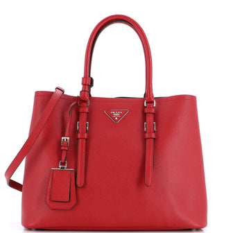 Prada Belted Strap Cuir Double Tote Saffiano Leather Medium Red 23447811
