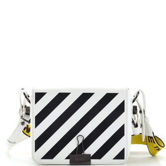 Off White Binder Clip Flap Bag Striped Leather Small