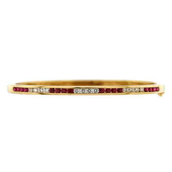 Tiffany & Co. Hinged Bangle Bracelet 18K Yellow Gold with Rubies and Diamonds Thin
