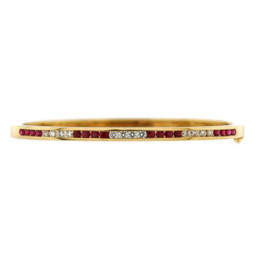 Tiffany & Co. Hinged Bangle Bracelet 18K Yellow Gold with Rubies and Diamonds Thin
