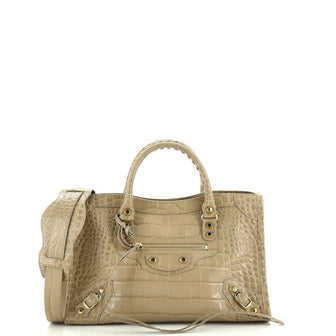 Balenciaga City Classic Studs Bag Crocodile Embossed Leather Small