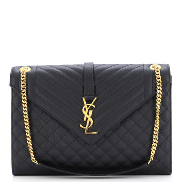 Saint Laurent Classic Monogram Envelope Satchel Mixed Matelasse Leather Large