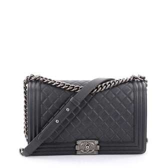 Chanel Boy Flap Bag Quilted Lambskin New Medium Gray 2346801