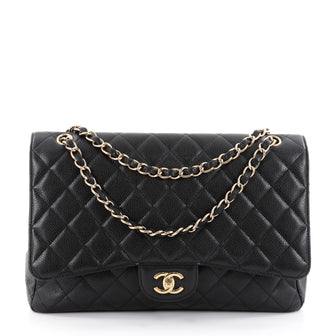 Chanel Classic Single Flap Bag Quilted Caviar Maxi Black 2346802