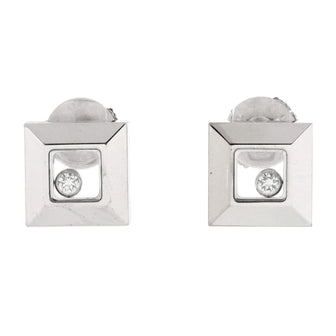 Chopard Happy Diamonds Square Stud Earrings 18K White Gold with 1 Floating Diamond