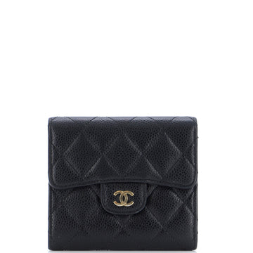 Chanel Trifold Flap Wallet Quilted Caviar Small