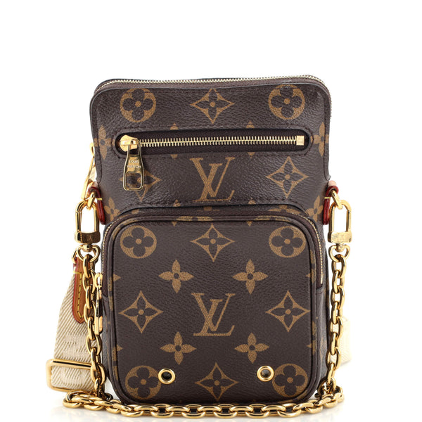 LOUIS VUITTON Utility Phone Sleeve Monogram Canvas Crossbody Bag Brown