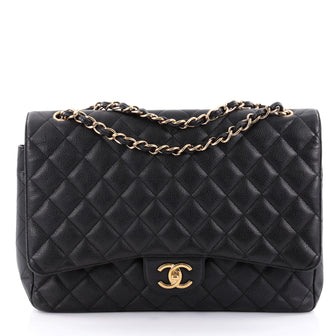 Chanel Classic Double Flap Bag Quilted Caviar Maxi Black