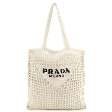 Prada Triangle Logo Open Tote Raffia