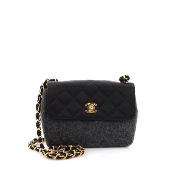 Chanel Vintage CC Chain Flap Bag Quilted Wool and Satin Black 2348101