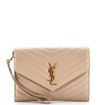 Saint Laurent Classic Monogram Envelope Wristlet Clutch Matelasse Chevron Leather