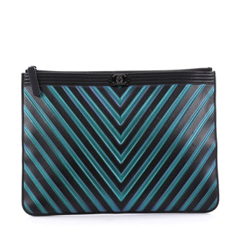 Chanel Boy Pouch Chevron Painted Calfskin Medium Black
