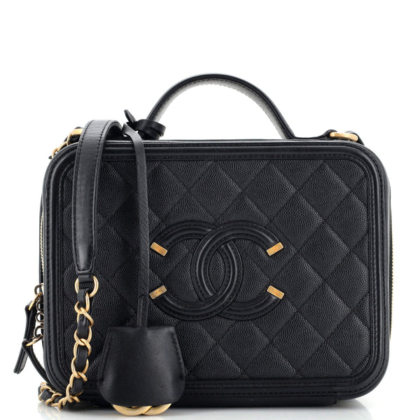 Chanel Filigree Vanity Case Quilted Caviar Medium Black 2348492