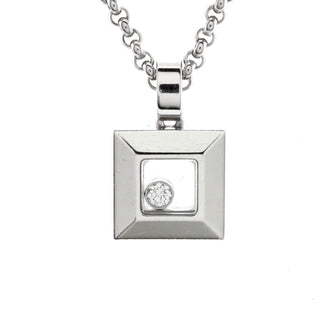 Chopard Happy Diamonds Square Pendant Necklace 18K White Gold with 1 Floating Diamond