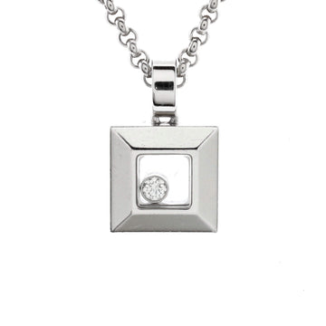 Chopard Happy Diamonds Square Pendant Necklace 18K White Gold with 1 Floating Diamond