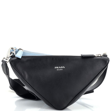 Prada Double Triangle Logo Zip Shoulder Bag Saffiano Leather and Leather