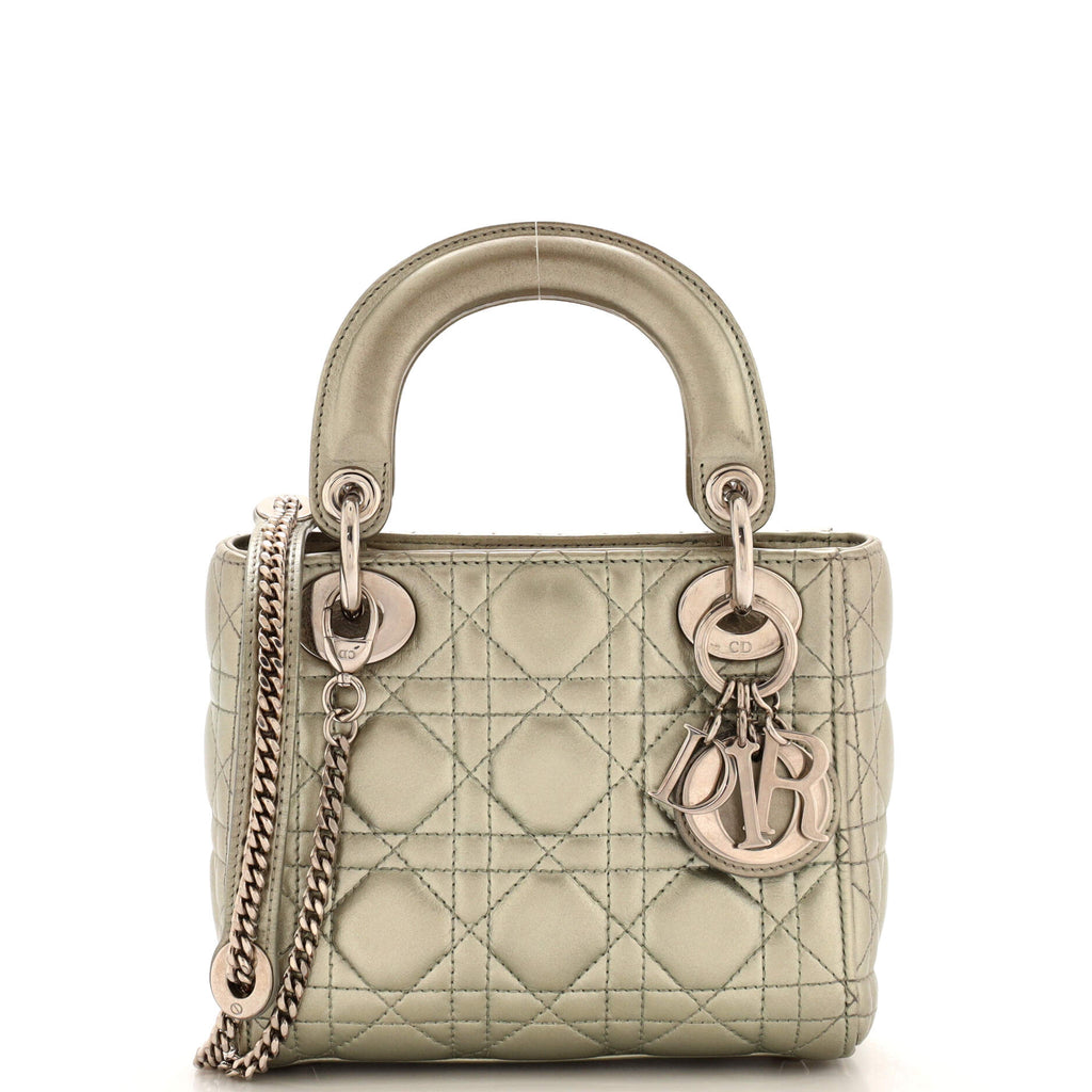 Christian Dior Lady Dior Chain Bag Cannage Quilt Lambskin Mini Metallic  2339353