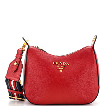 Prada Striped Strap Zip Hobo Vitello Daino Medium