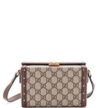 Gucci Trunk Flap Lock Shoulder Bag GG Coated Canvas with Studded Leather Mini