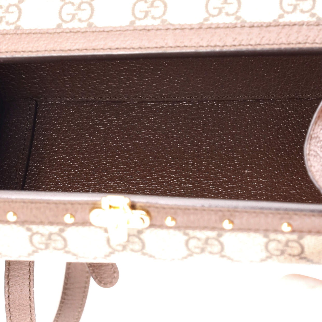 Gucci Trunk Flap Lock Shoulder Bag GG Coated Canvas with Studded