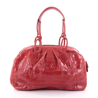 Nancy Gonzalez Bowler Bag Pleated Crocodile Medium Red 2349001