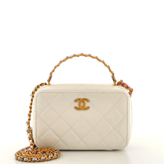 Chanel CC Top Handle Zip Around Vanity Case with Chain Quilted Caviar Small
